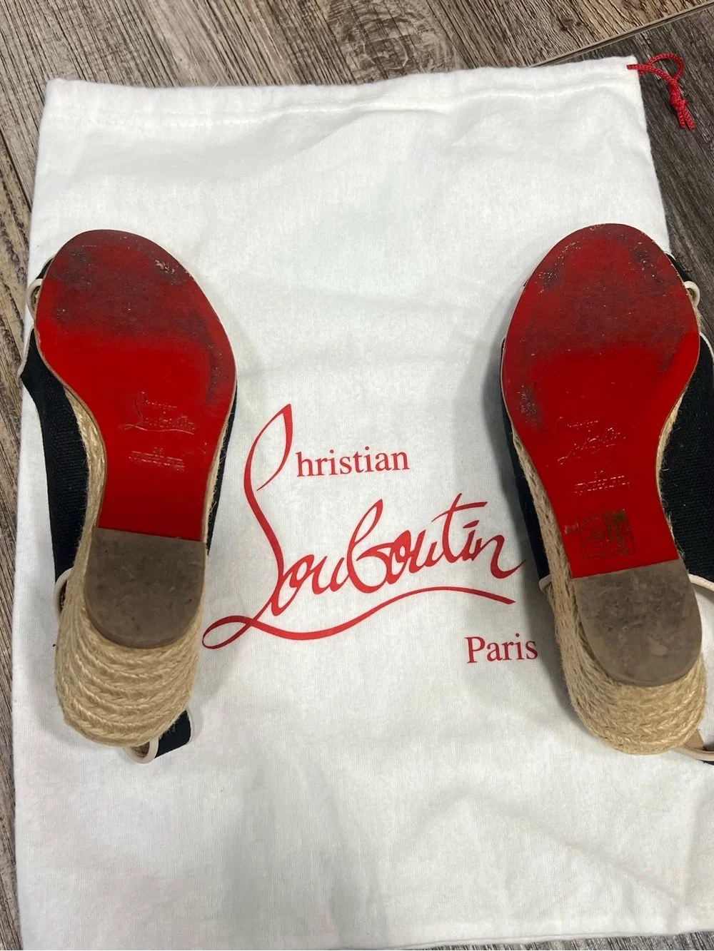 Christian Louboutin Black Espadrille Slingback with Cream Trim